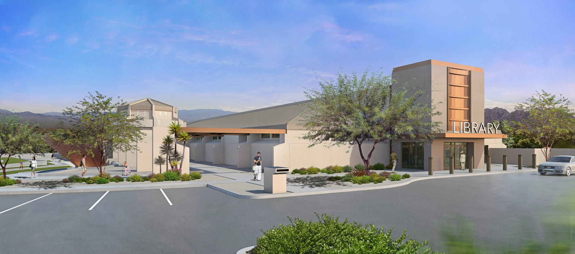 A rendering of the front Boulder City Library renovations designed by LGA Architecture.